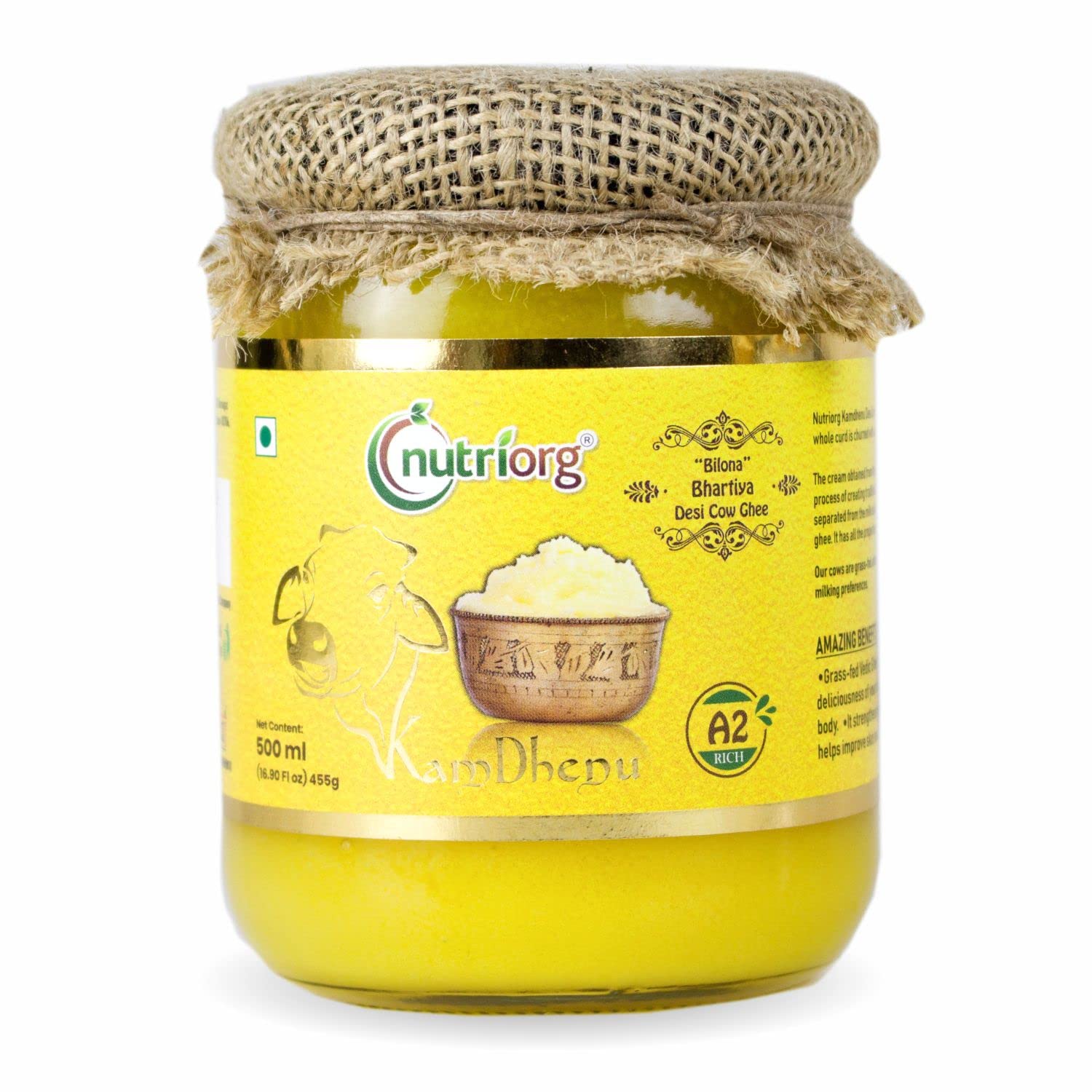 Nutriorg A2 Cow Ghee, 100% Cow Ghee | Vedic Bilona Method | 500 ml Glass Bottle | Grassfed, Cultured, Premium & Traditional Ghee (B07H1SXF16) Amazon Price History, Amazon Price Tracker