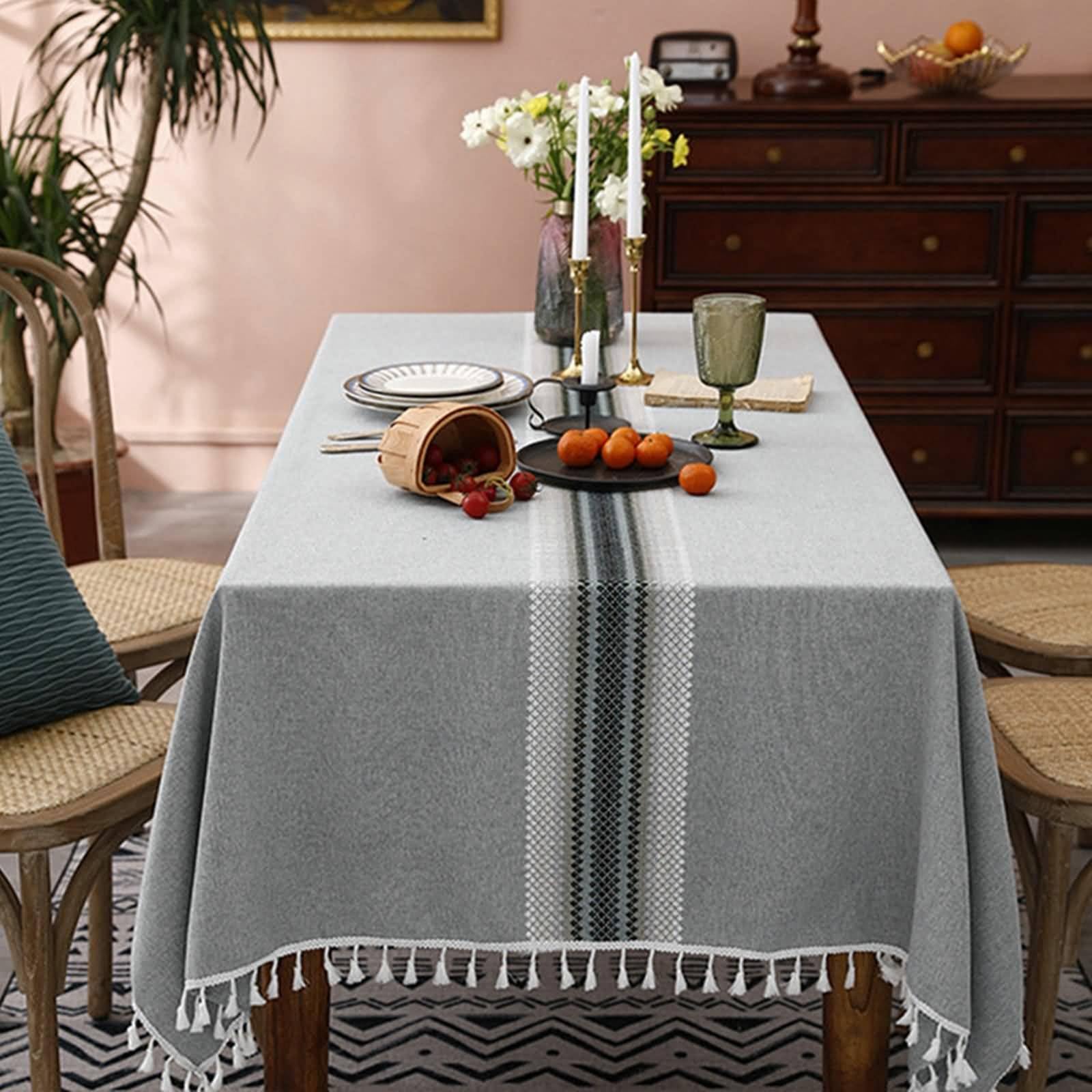 Tovaglia Decorativa Rettangolare, Tovaglie 140 x 200 cm con motivo a griglia centrale in Poliestere Tovaglia per Casa e Cucina, Tovaglia Elegante per PicnicGrigio