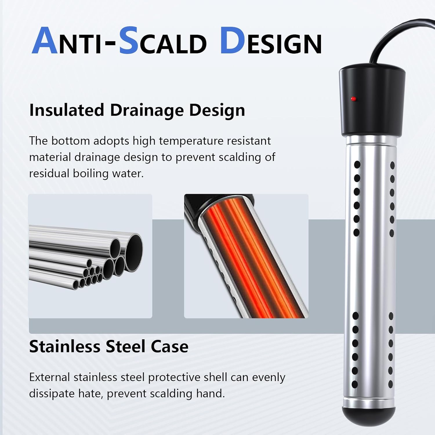 BSEED Immersion Water Heater Electric, 2000W Fast Heating Portable Water Heater with 304 Stainless Steel Guard & Digital LCD Thermometer, Heats 5 Gallons in Minutes for Camping, Bath & Small Pool - Image 4