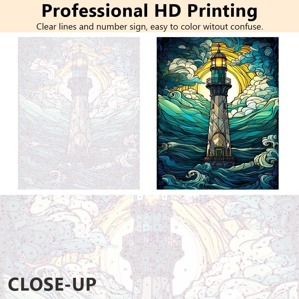 TUMOVO Paint by Numbers Kit for Adults Lighthouse, DIY Paint by Numbers for Adults Beginner Ocean, Adults' Paint by Number Kits Moon, Oil Hand Painting Art Crafts 16""x20""(Frameless), JUNHE01