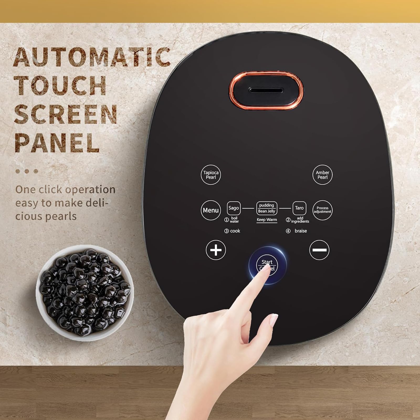 Olla boba comercial 900 W 5 litros automática para almidón de patata perlado control pantalla táctil