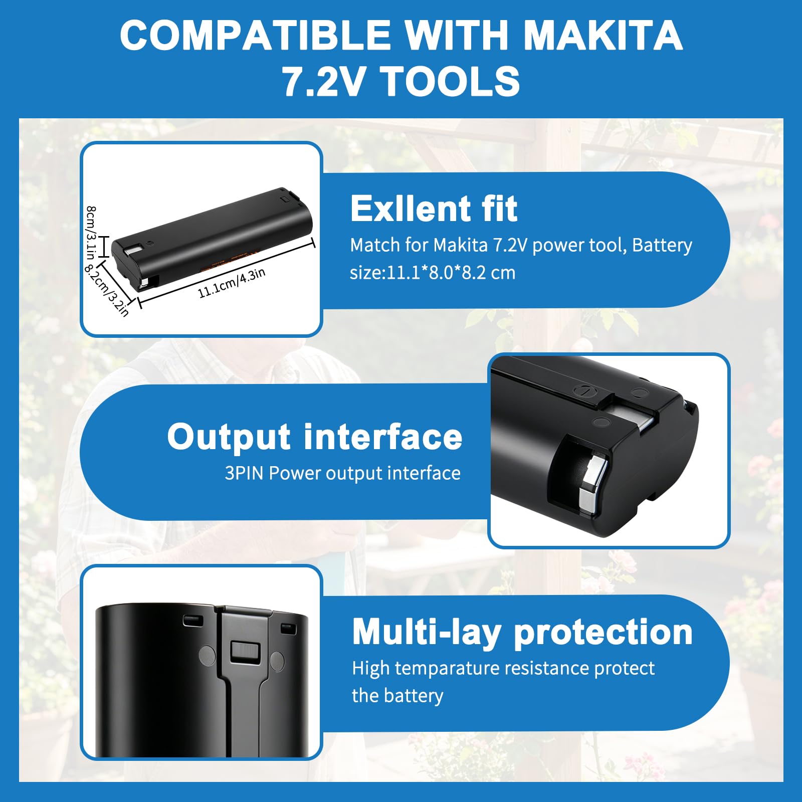 2 pièces 7.2V 4800mAh Ni-MH Batterie Rechargeable pour Makita 7000 7033 7002 6019D 6012D 6018D 6912D 3700D 4071D 6018D 6075D 6172D 191679-9 632002-4 6322002-4 63222002-4 003-2. 192532-2 192695-4