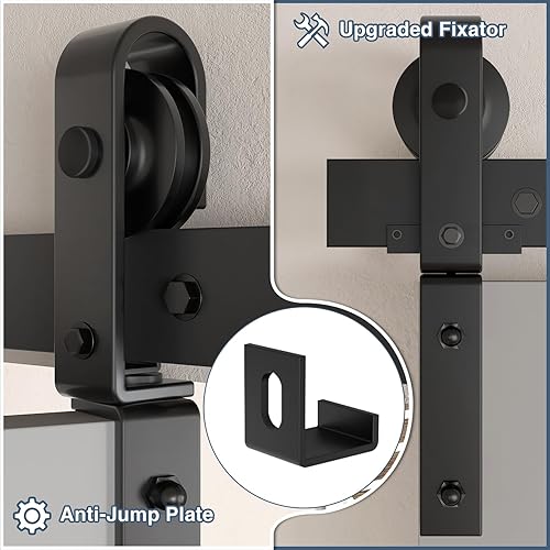 Miniatura 10 de Kit de herrajes para puertas corredizas de granero de 36 pulgadas para 2 puertas, rodillo de montaje lateral resistente para un funcionamiento