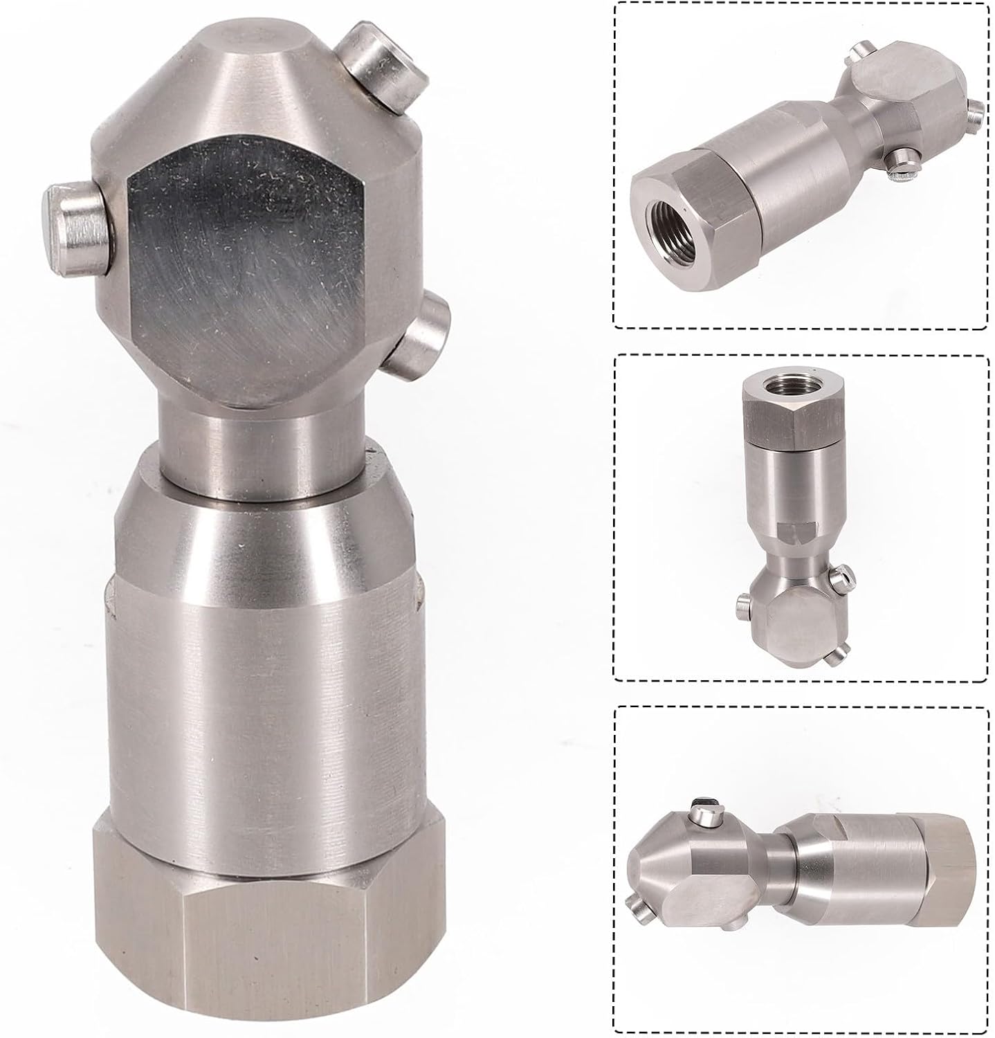 Sturdy Stainless Steel Cleaning Nozzle for Tanks and Drums, for 360 Degree Spray Rotation (1/2inch)