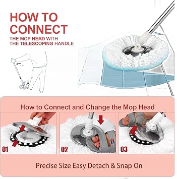 4 Pack Spin Mop Replacement Head for 360 Spin Mop System, Standard Size Round Shape Mop Head Replacement,Spin Mop Refills Replacement Head Microfiber, Machine Washable and Easy Cleaning