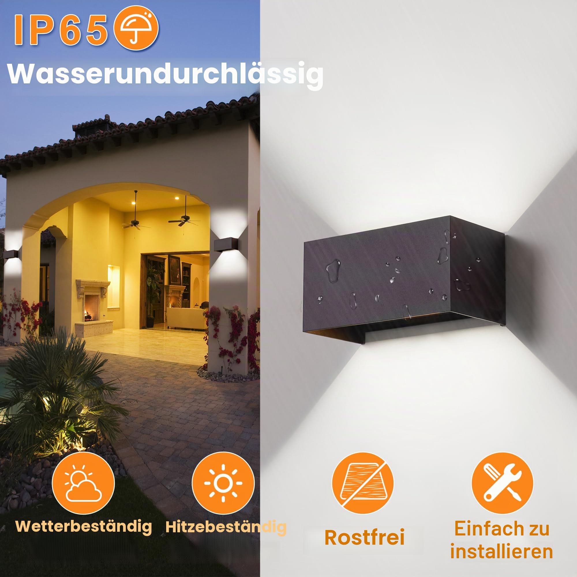 LED Wandleuchte Wandlampe innen aussen, Außenlampe Anthrazit Außenleuchte Wand, 6000K Kaltweiß Up Down Aussenlampe Aussenleuchte IP65 Außenwandleuchte Ausenbeleutung Hauswand Balkon Außen