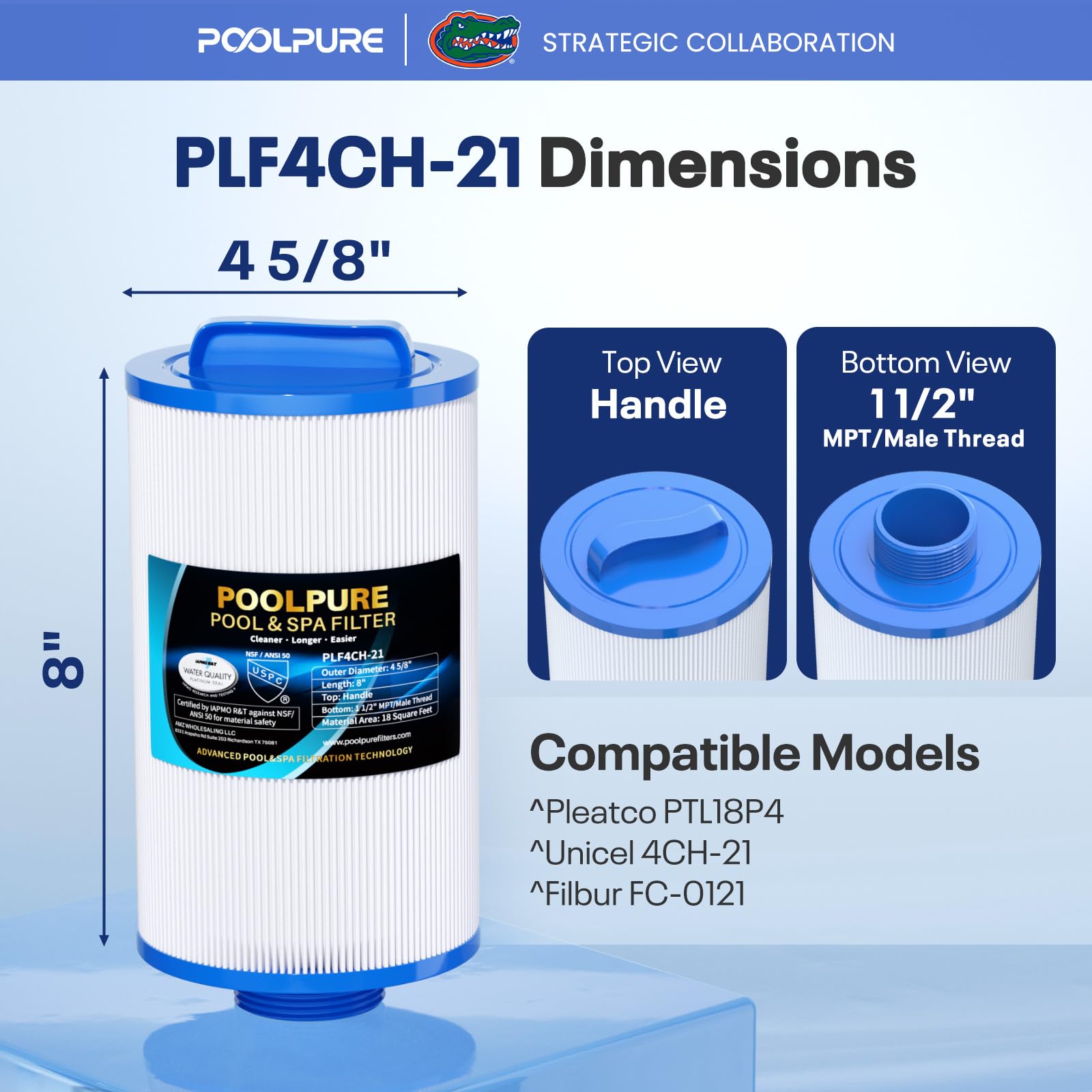 POOLPURE Lot de 2 filtres spa 4CH-21 remplace PDM25P4 | Compatible avec PTL18P4, PA13, PA17, Filbur FC-0121, 20245-238, PVT-25N, Baleen AK-9003, SD-00845, 1,7 m².