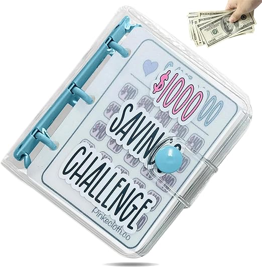 1000 Savings Challenge Binder Money Saving Binder Cash Saving Challenge Book with Envelopes Mini Budget Binders for Low Income Financial Planner (Blue)