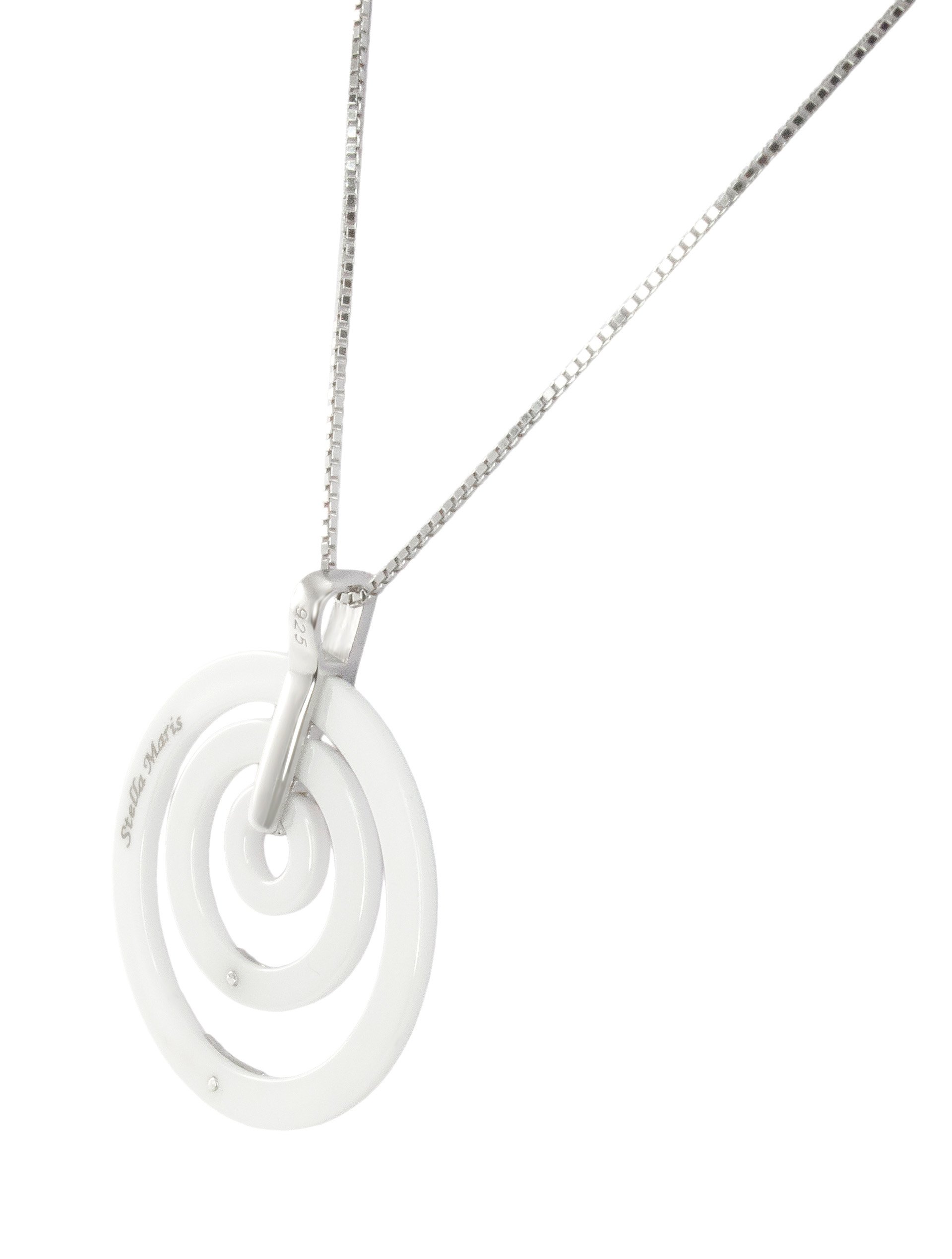 Stella Maris Damen Halskette - Runder Anhänger - 925 Sterling Silber und Premium Keramik in Weiss - Swarovski Elemente und Diamanten - 45 cm - Cap42white