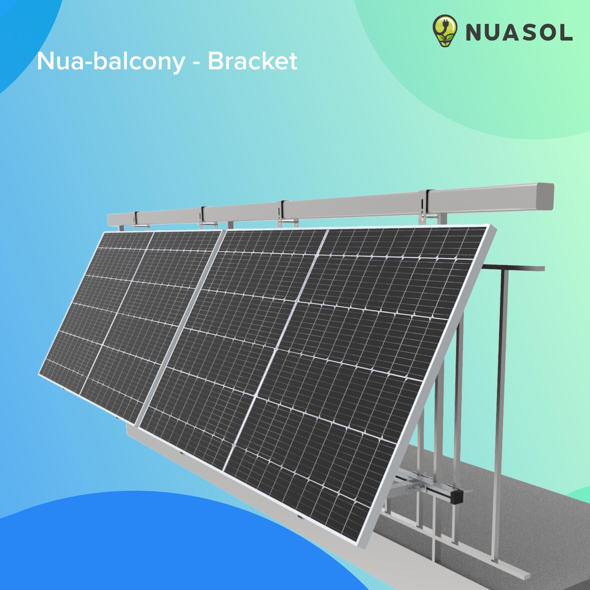Supporto per centrale elettrica da balcone per ringhiera 2 pannelli solari e un inverter fotovoltaico | rettangolare | Set | angolo di inclinazione 0° & 25-45°