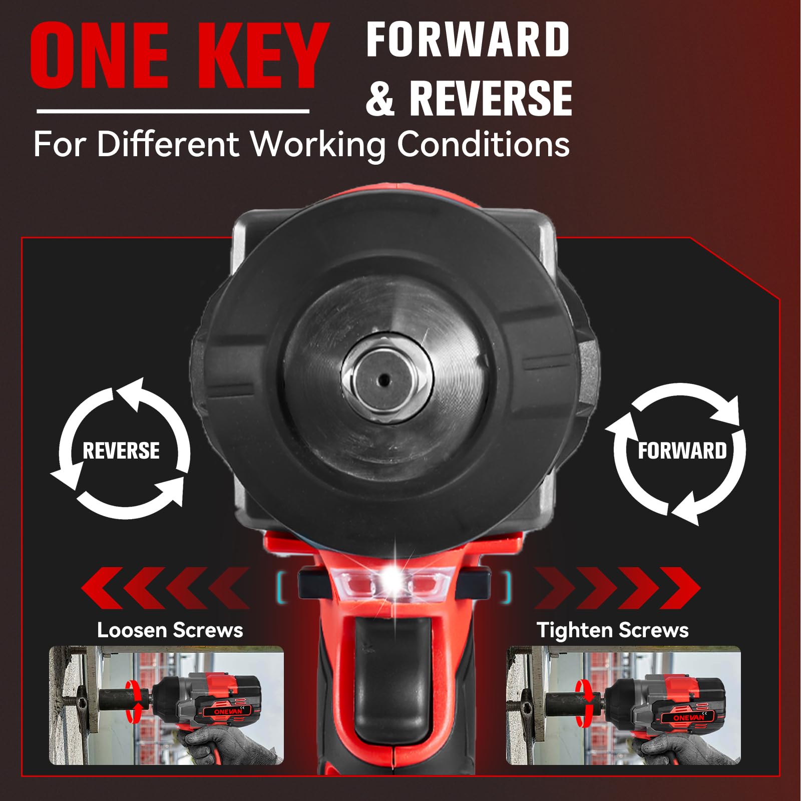 ONEVAN avvitatore a impulsi a batteria, 1700Nm Brushless avvitatore ad impulsi con 2 batterie da 4,0 Ah, 1/2" avvitatore a percussione senza fili