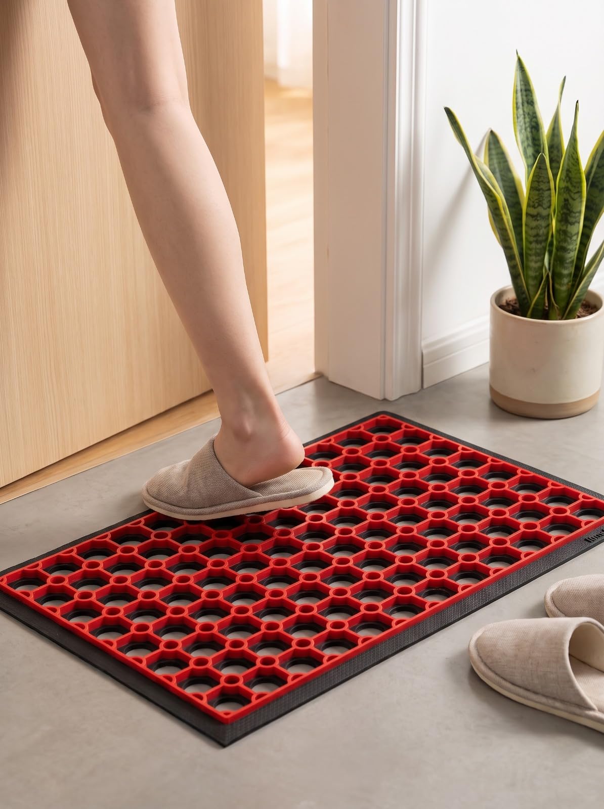 Heavy Duty Hollow Rubber Door Mat 40 x 60 cm | Anti Slip Outdoor & Indoor Entrance Mat | Dirt Trapping Honeycomb Design | Waterproof Washable Floor Mat for Home Office Garage Patio (Red)-image-24