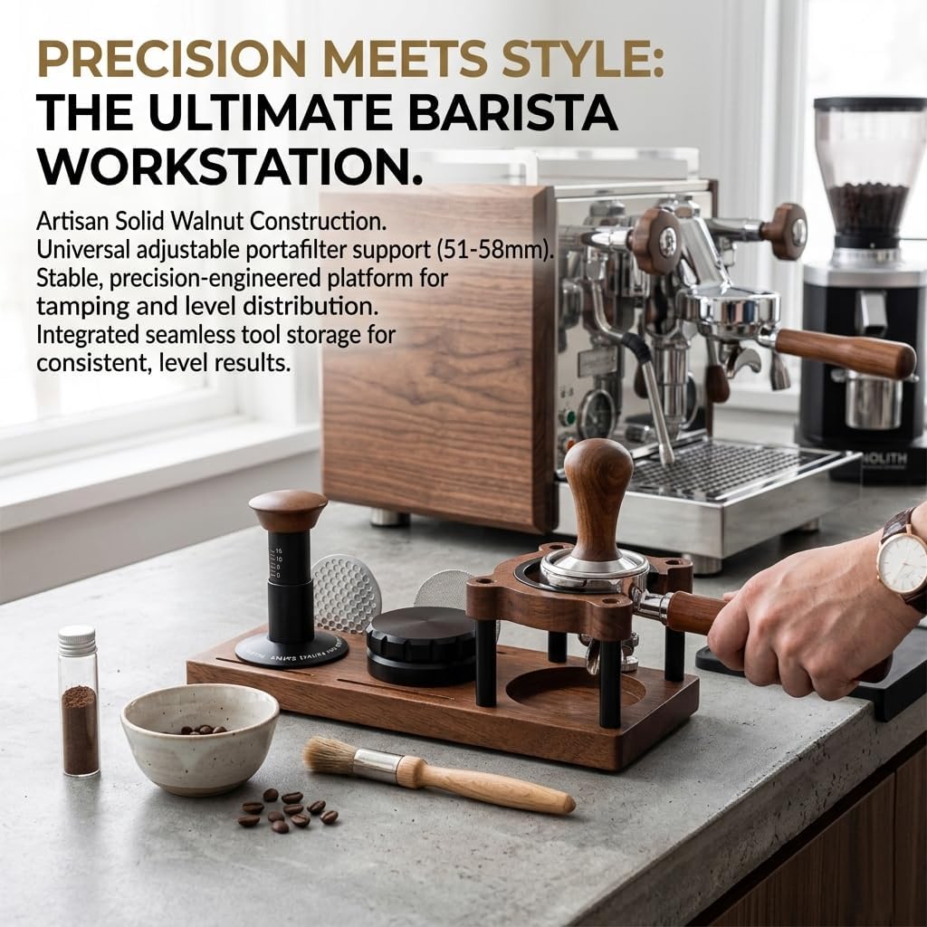Espresso Tamping Station - Adjustable Portafilter Holder & Tamper Stand, Premium Wooden Coffee Organizer with Silicone Protection, Professional Barista Accessories for Home Cafe image 2