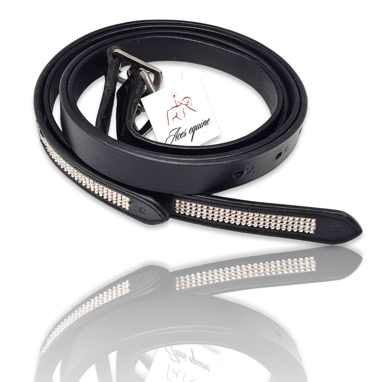 Horse Diamante Stirrup Leathers Adults Or Childs Black Brown Color Strong Leather With Soft Finish For Dressage (60-INCH, BLACK)