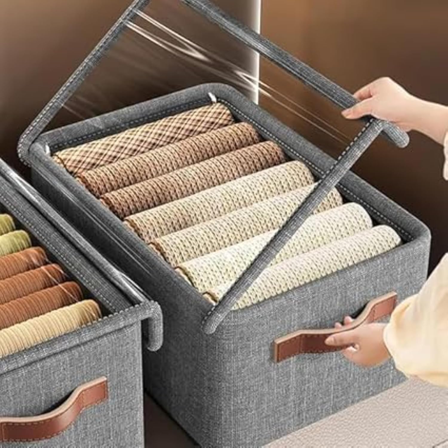 Folding Storage Box With Rod - Jeans Fabric Closet Storage Box - Drawers Foldable Clothing Storage Bins - 26 Ltr Foldable Bag - Double Cloth With Metal Frame Storage Basket-picture-21