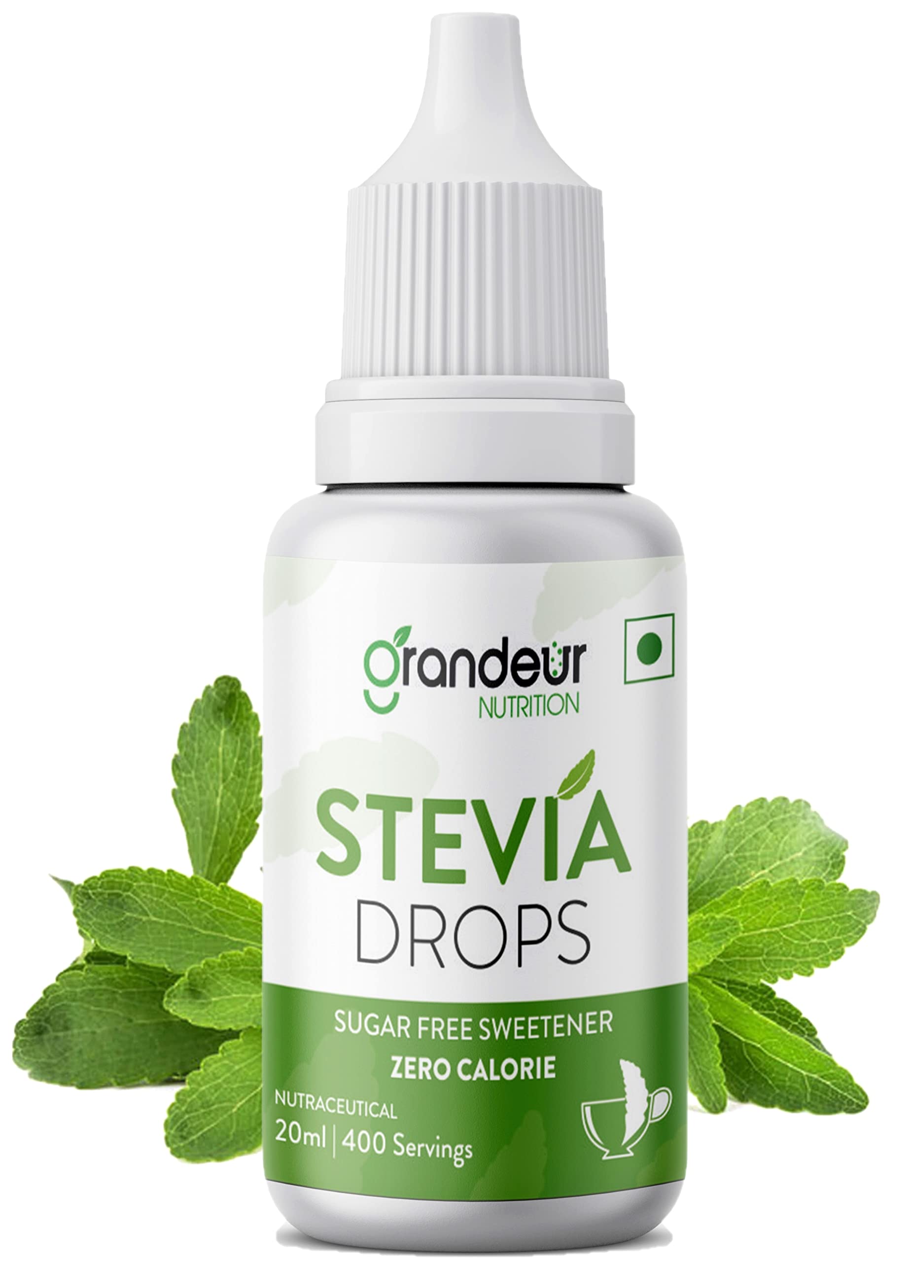 Grandeur Zero Colorie Sugar Free Stevia Drops, No Maltodextrin No Dextrose, For Keto Diet & Weight Watchers, Sugar Substitute - 20ml (400 servings)