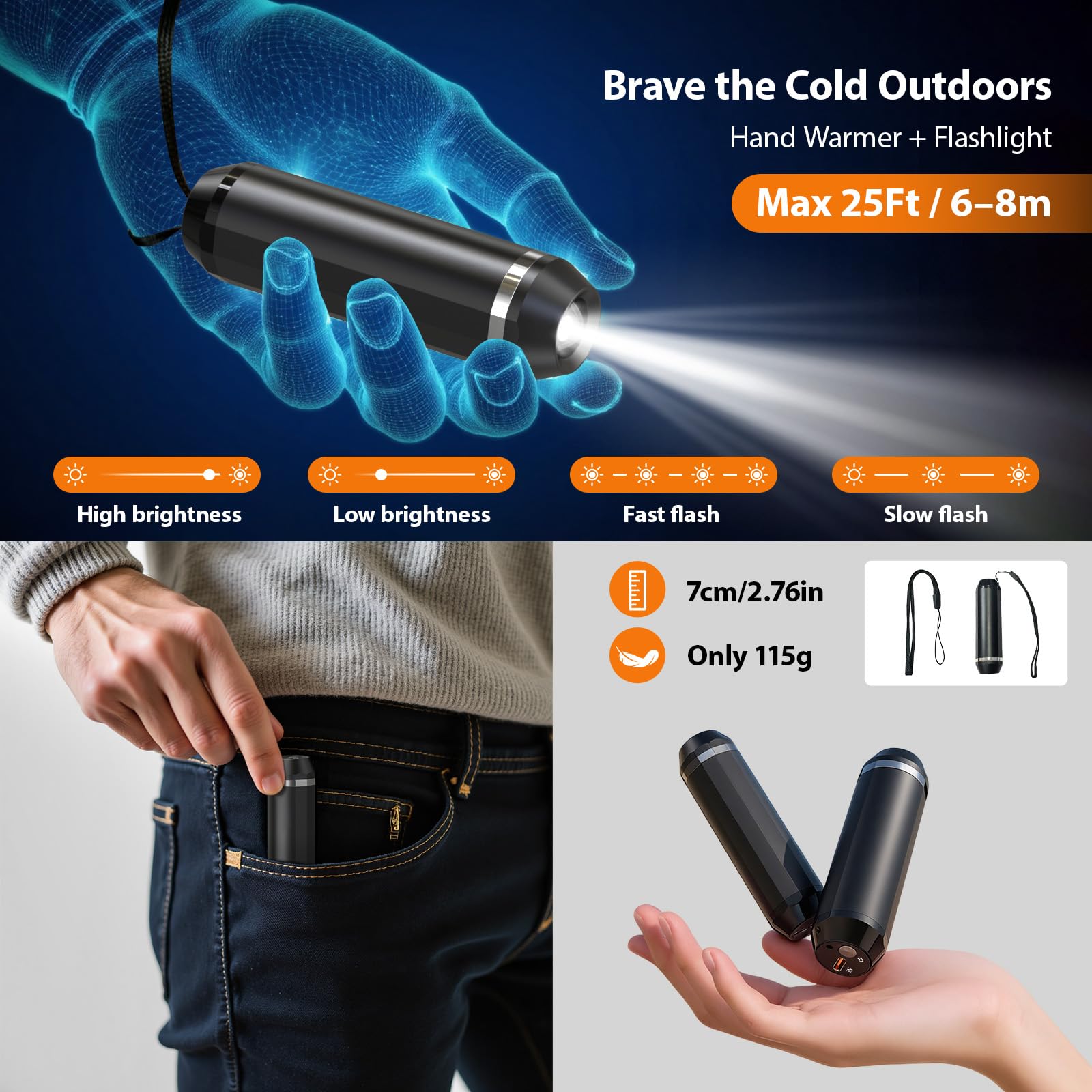 SUPPOU Chauffe Main Rechargeable Magnetique 2 en 1,10000mAh Chaufferette Électrique Main de Poche,3 Niveaux de Chaleur,Chargeur Portable USB-C, Léger,Sécurité,Golf,Ski,Gaming,Cadeaux