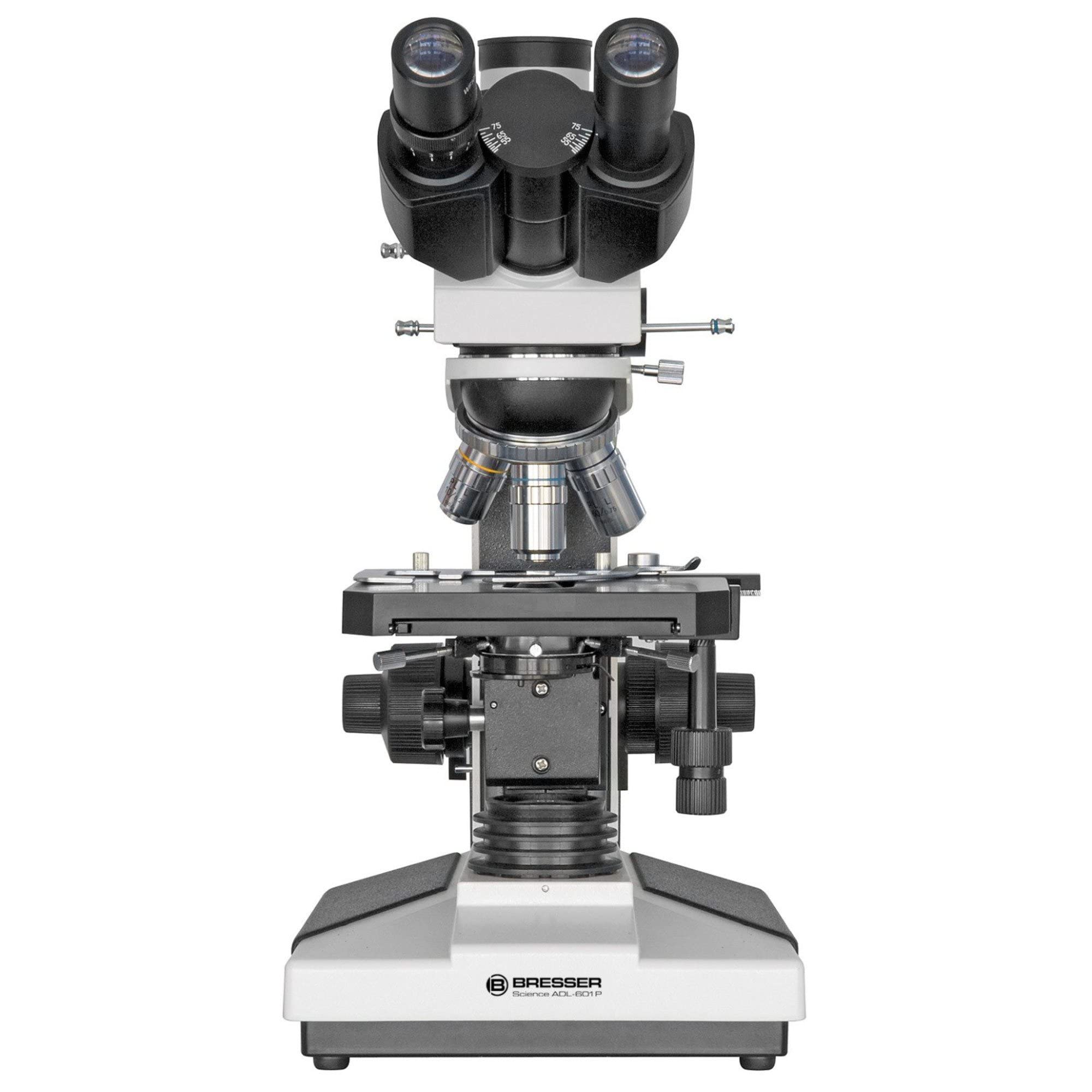 Bresser professionelles trinokulares Auflicht und Durchlicht Mikroskop Science ADL-601P 40-600x Vergrößerung, planachr. Objektive, koaxialer Kreuztisch, voll polarisierbare Beleuchtung, Kameratubus