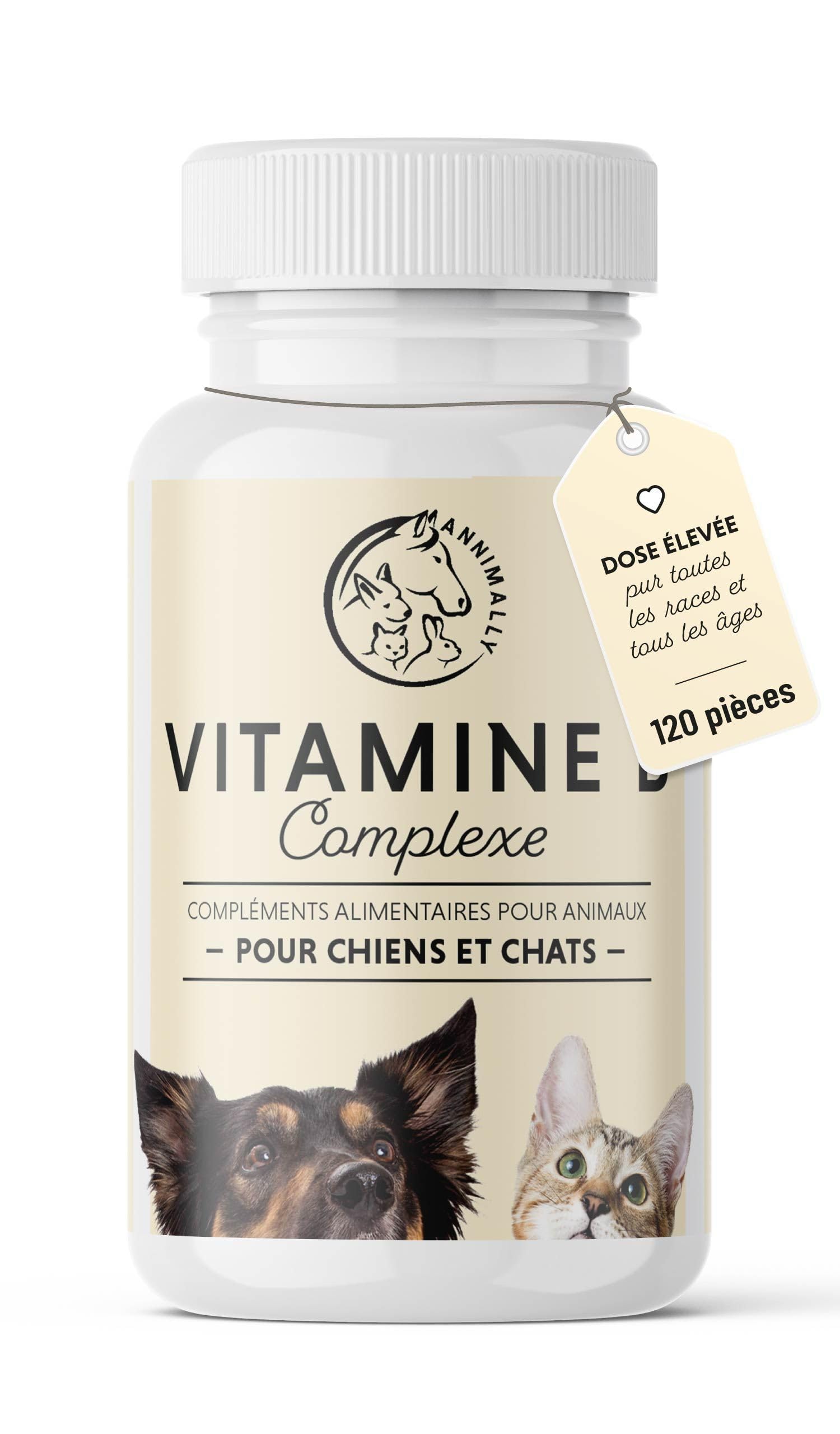 Vitamine B Complex 120 comprimés pour Chien et Chat : Vitamine B1, B2, B3, B5, B6, B9, B12 - Vitamines et compléments pour Chiens et Chats - Vitamine pour Chien - Vitamine Chat