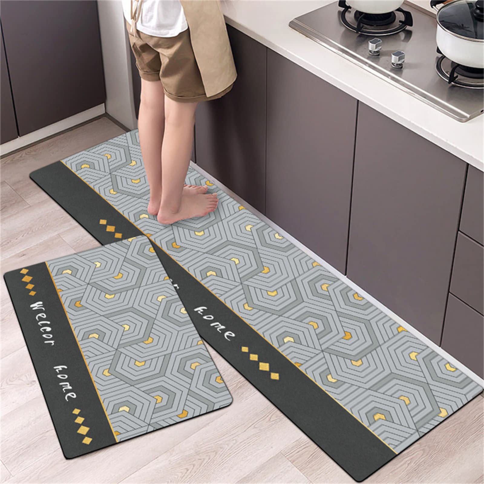 Tapis de cuisine antidérapant et lavable lot de 2 grand format 45x70 45x120 cm