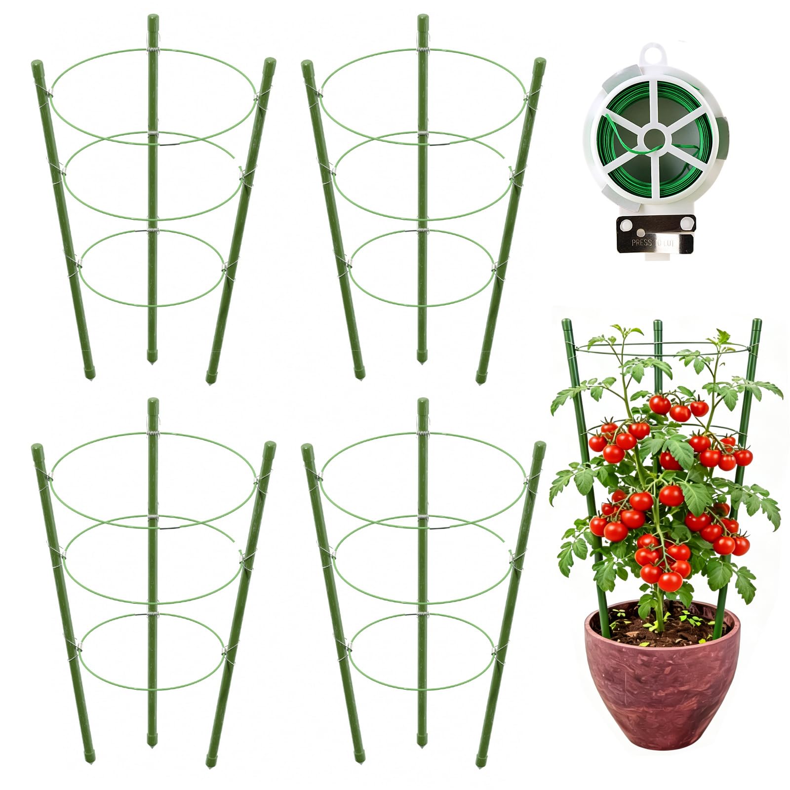 JCKHXG 4 Pack Tomato Cage, 18 inches Plant Support Cages for Garden, Upgrade Garden Plant Stakes with Adjustable Rings, Plants Trellis for Tomato,