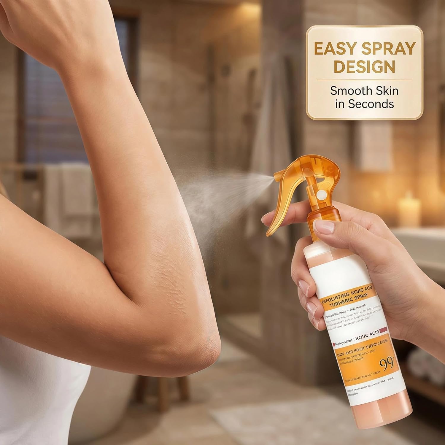 Spray corporal exfoliante con ácido kójico y cúrcuma: elimina suavemente las células muertas, ilumina y unifica el tono de la piel