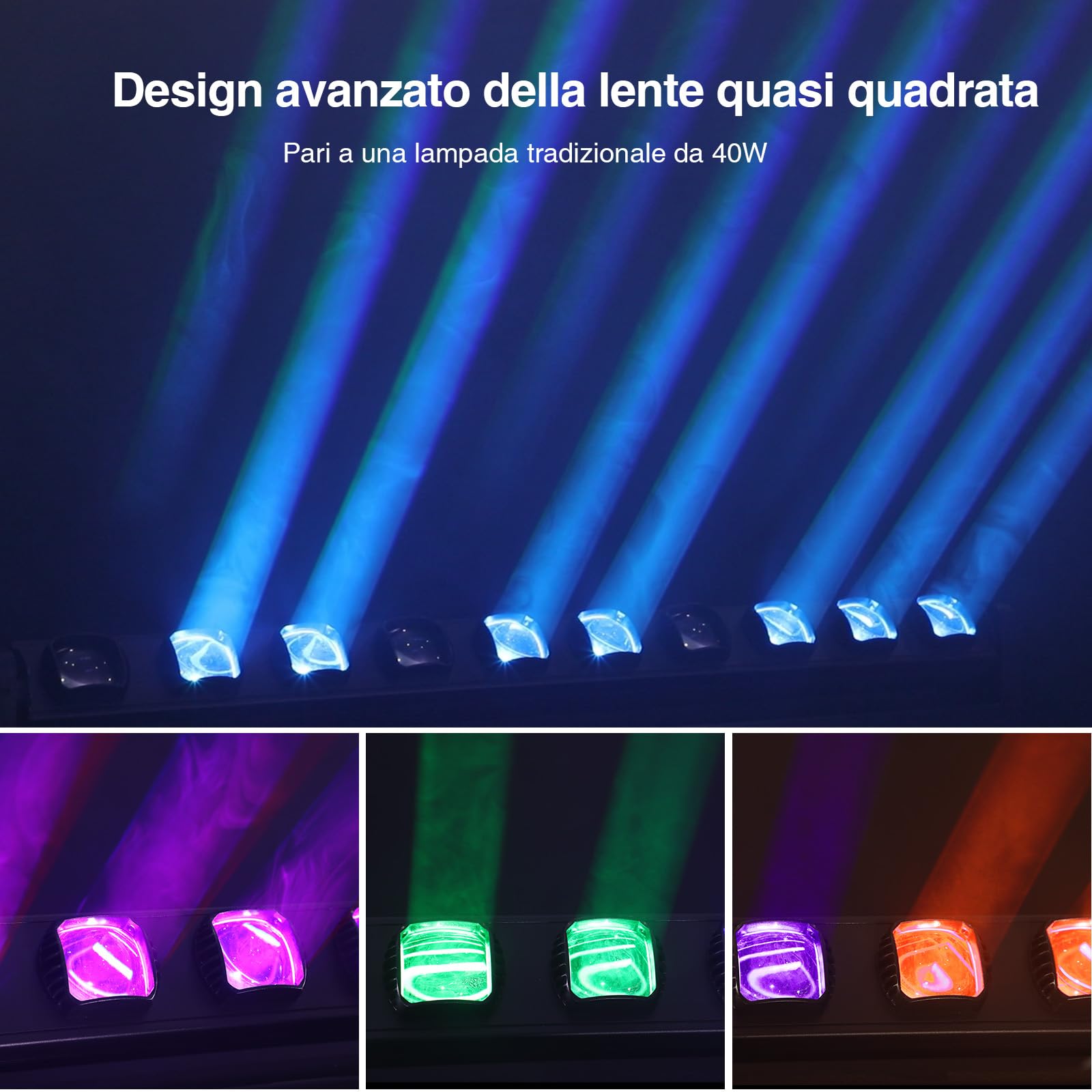 BETOPPER Teste Mobili Barra LED RGBW 10x15W, Luci DJ Professionale con 10 Eye, Beam/Strobe DMX 512 & Attivazione Sonora,Luci da Discoteca per Concerti, Eventi, Teatro, Club, Feste (98.5CM)