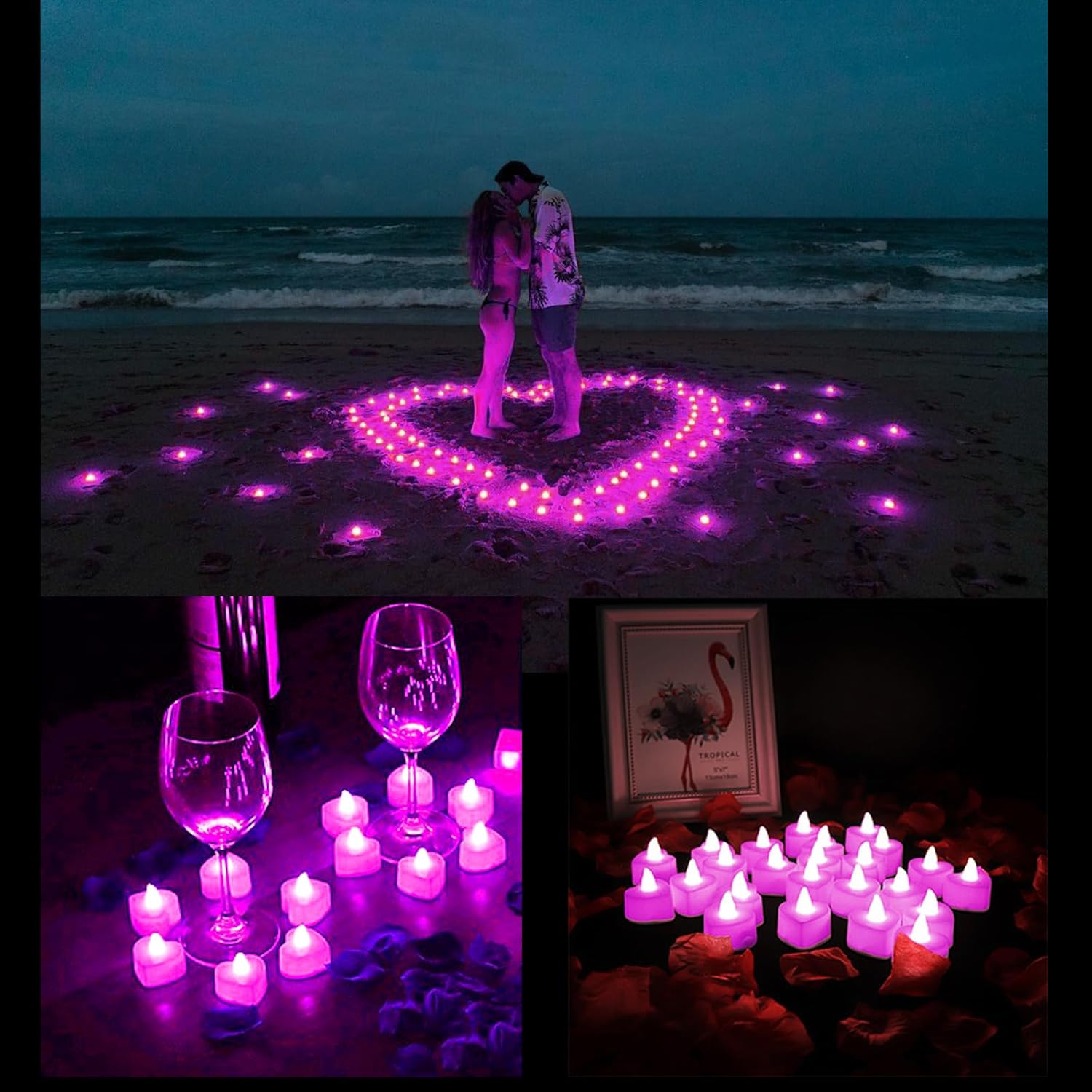 2000PCS Silk Rose Petals with 24 LED Tea Lights Candles, Romantic Night Decoration Set, Romantic Valentine, Wedding Anniversary, Send her and him Memories (Pink Purple) - Image 4