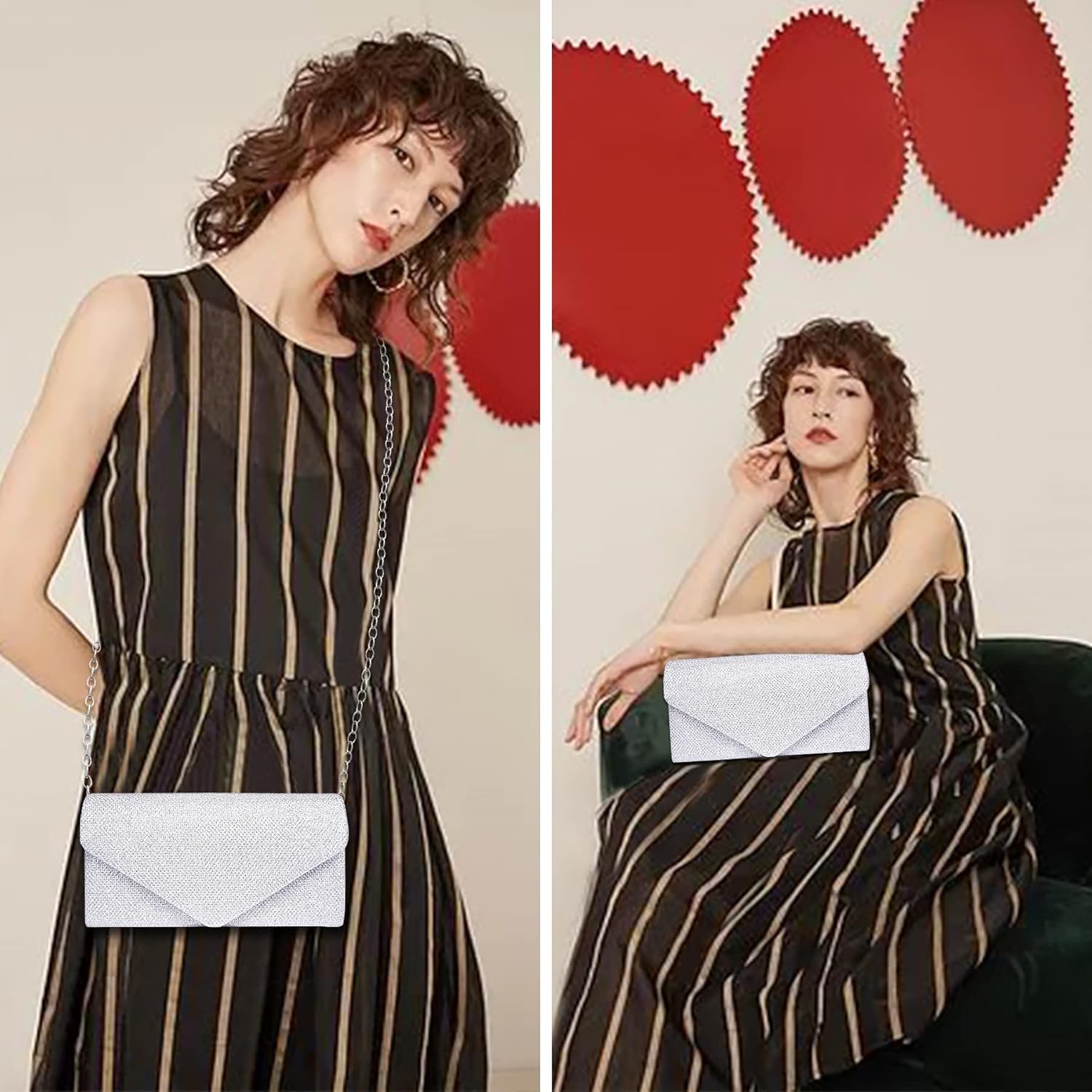 Larcenciel Clutch Purses for Women, Sparkly Sequin Envelope Clutch Evening Bag w/Chain, Elegant Party Prom Dress Bride Purse - Image 2