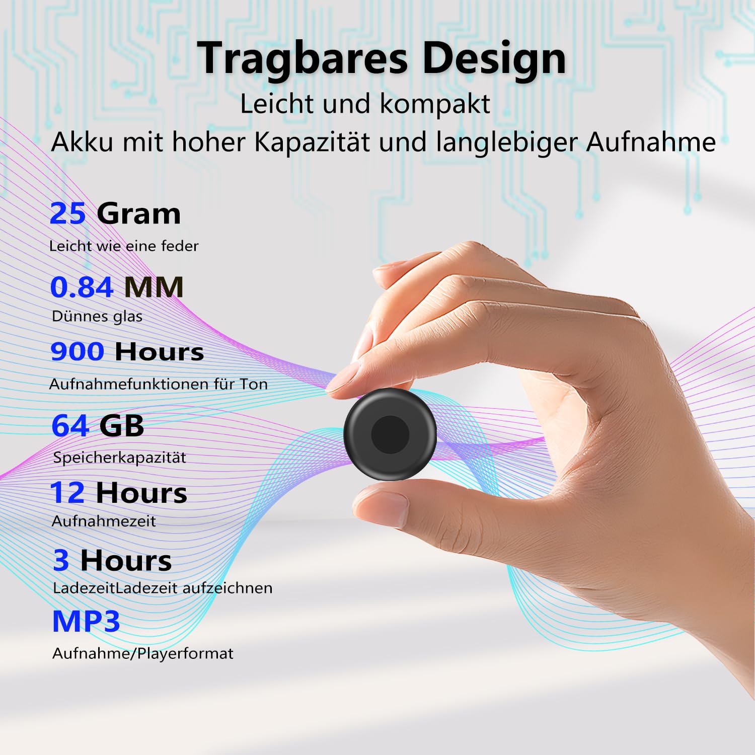 Diktiergerät 64 GB Speicher, Voice Recorder Wiederaufladbar Über USB, Diktiergerät Mini und Sprachaktivierung, Aufnahmegerät Mit Mikrofon, Aufnahmegerät Mit Mikrofon, Meetings und Interviews