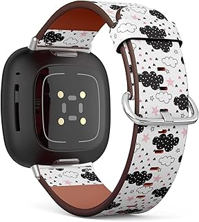 CJBROES Replacement Leather Watch Band, Compatible with Fitbit Versa 3 and Fitbit Sense of Wristband Bracelet Accessory - Clouds Stars