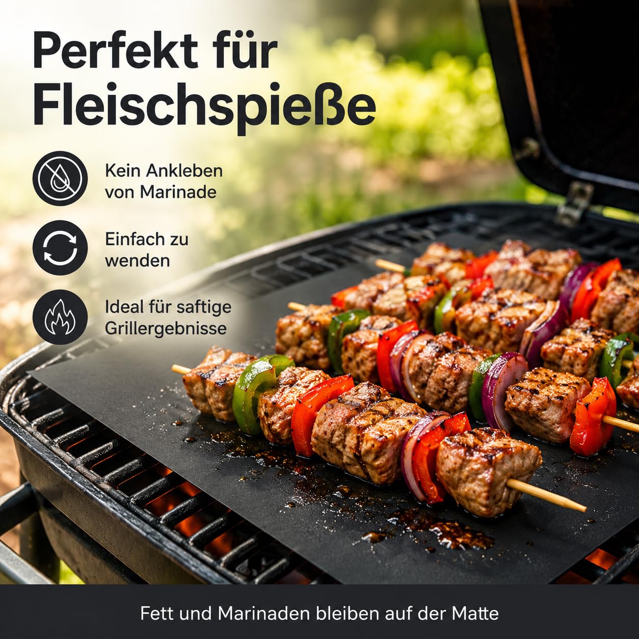 BBQROX maty do grillowania, zestaw 3 szt. (50 x 40 cm do 300°C), zwycięzca porównania 2024, do grilla gazowego, grilla elektrycznego i piekarnika, wielokrotnego użytku, nieprzywierająca podkładka do