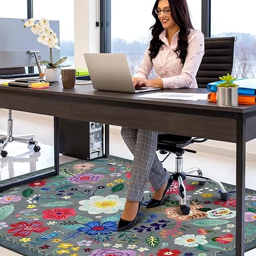 Vista 29 de Tapete para silla de oficina para suelo de madera dura y azulejos, tapete bohemio floral de 36 x 48 pulgadas para silla de computadora de oficina