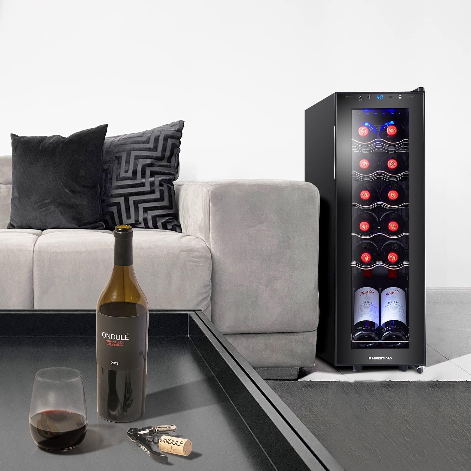 Buy Phiestina Wine Cooler, Freestanding Wine Fridge Holds 12 Bottles