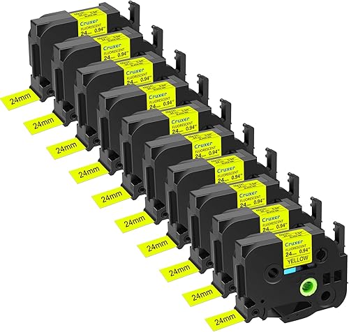 Paquete de 10 cintas adhesivas TZe-C51 de 0.945 in 0.94 pulgadas compatibles con Brother P-Touch, texto negro sobre laminado fluorescente amarillo,