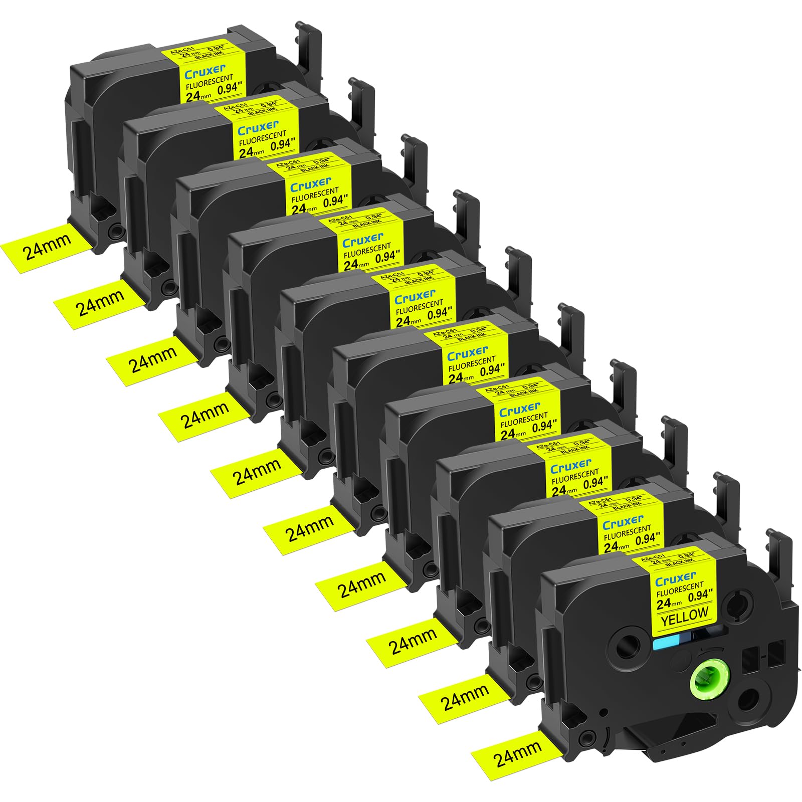 10 Pack 24mm 0.94" TZe-C51 Compatible with Brother P-Touch Label Tape Black Text on Yellow Fluorescent Laminated, 16.4ft 5m Length for Brother PTD600