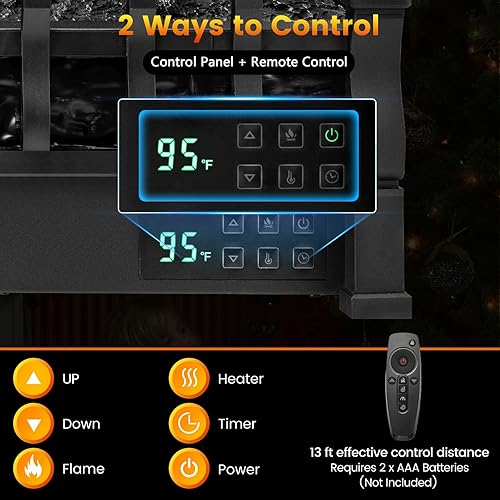 Miniatura 2 de Tangkula Juego de chimenea eléctrica de 26 pulgadas con control remoto, 5 modos de llama y brillo, control de termostato, temporizador de 8 horas,