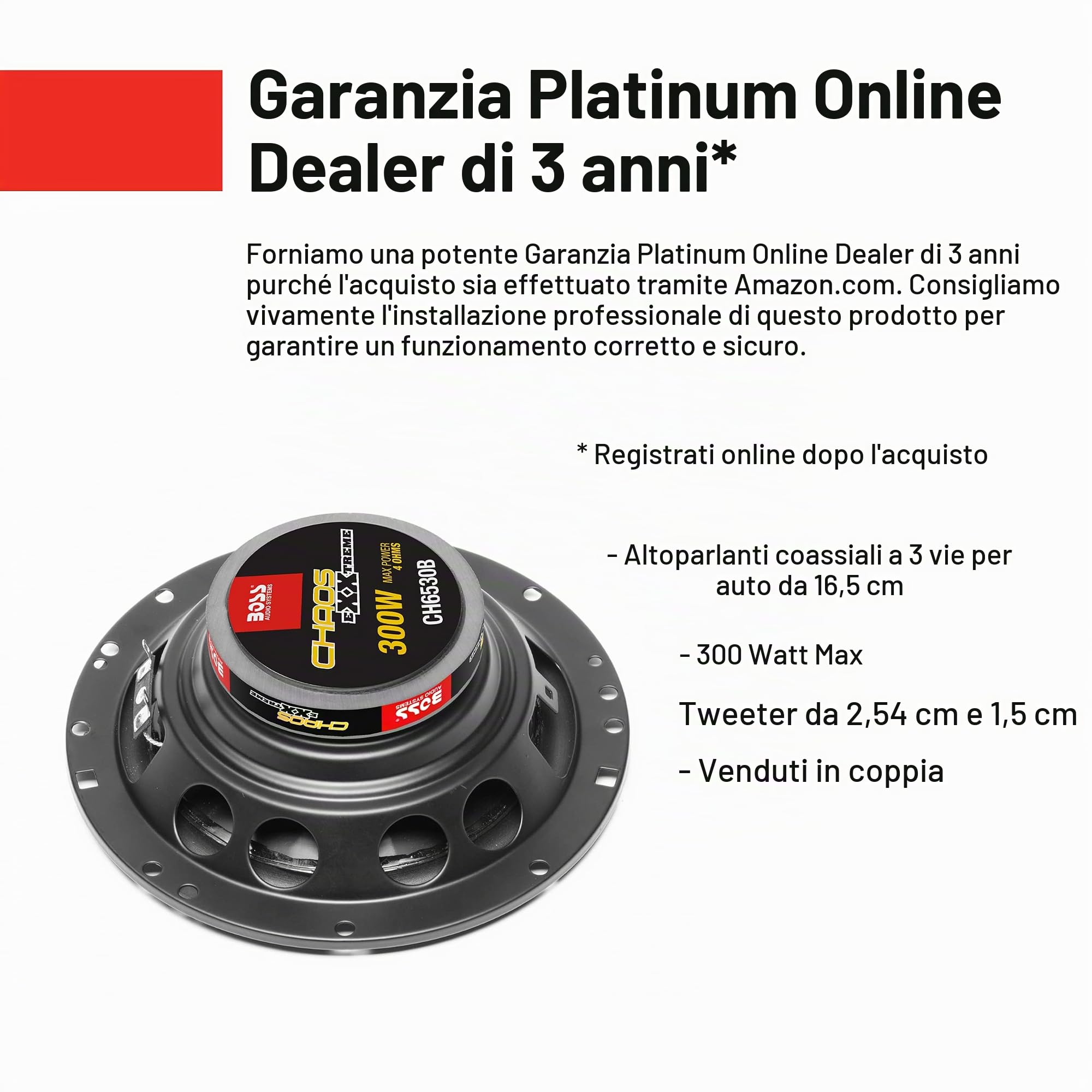 BOSS Audio Systems 2 altoparlanti coassiali a 3 vie CH6530B da 16,5 cm 6,5" 150 watt rms 300 watt max sospensioni in gomma, a coppia