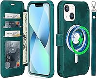 Vista 22 de VANAVAGY Magsafe - Funda tipo cartera compatible con iPhone 13 Mini para carga inalámbrica, de piel sintética, con correa para la muñeca, bloqueo