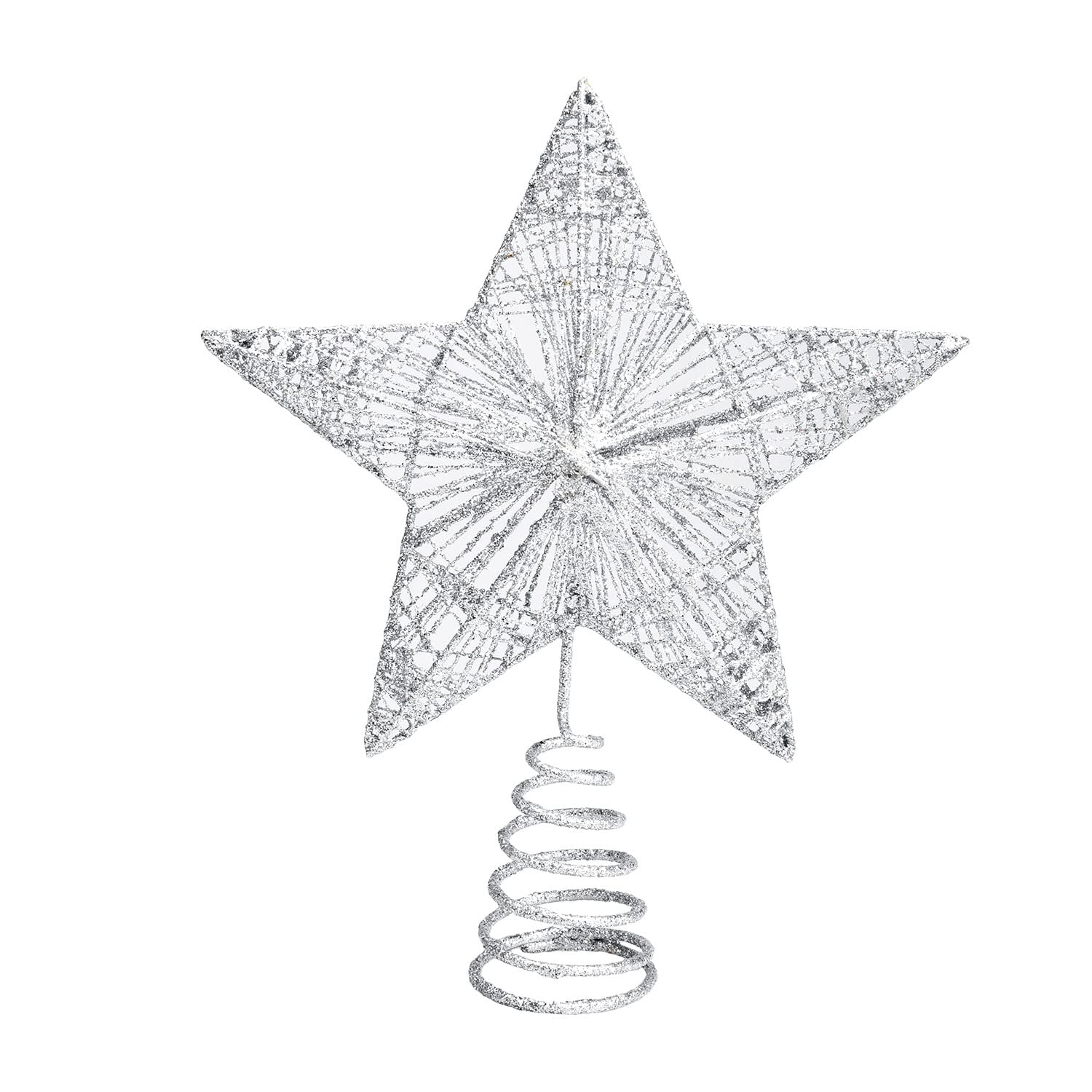 Geviro Silver Christmas Tree Star Topper Metal Glittered Xmas Tree Topper Xmas Star Decorations For Trees (Silver)