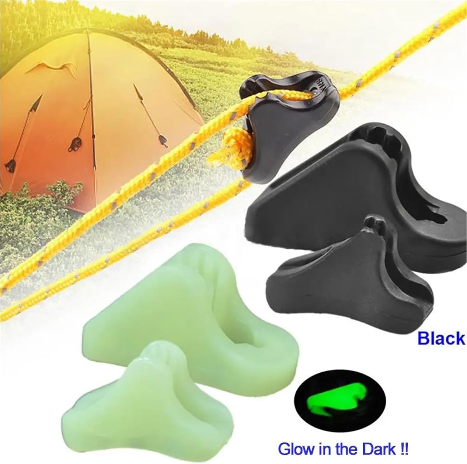 Sturdy 500pcs Triangles Rope Tightener Camping Tent Guy Lines Runner Guyline Awning Stopper Adjuster Cord Tensioner(Small Black)