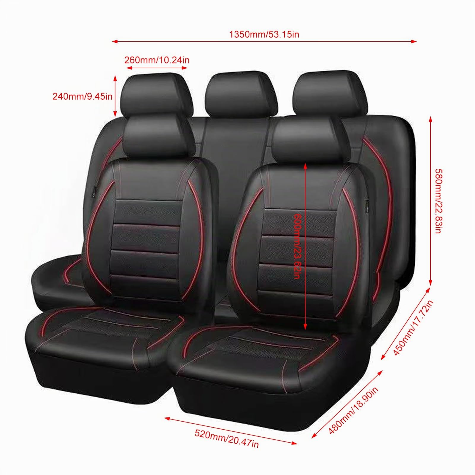 Shkalacar Fundas Universales para Asientos de Automóvil, 9 Protectores de Asientos Cuero PU con Tela Transpirable y Compatible con Airbag, para la Mayoría los Vehículos (Roja)