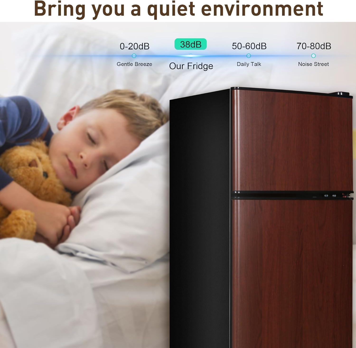 Mini Fridge with Freezer, 3.2 Cu. Ft. Small Fridges with Freezer, Refrigerators Adjustable Thermostat, Apartment Size Refrigerator with Freezers for Office, Apartment, Dorm, Kitchen, Wood Wood 3.2 Cuft image 5 of 8 B0F94524T6