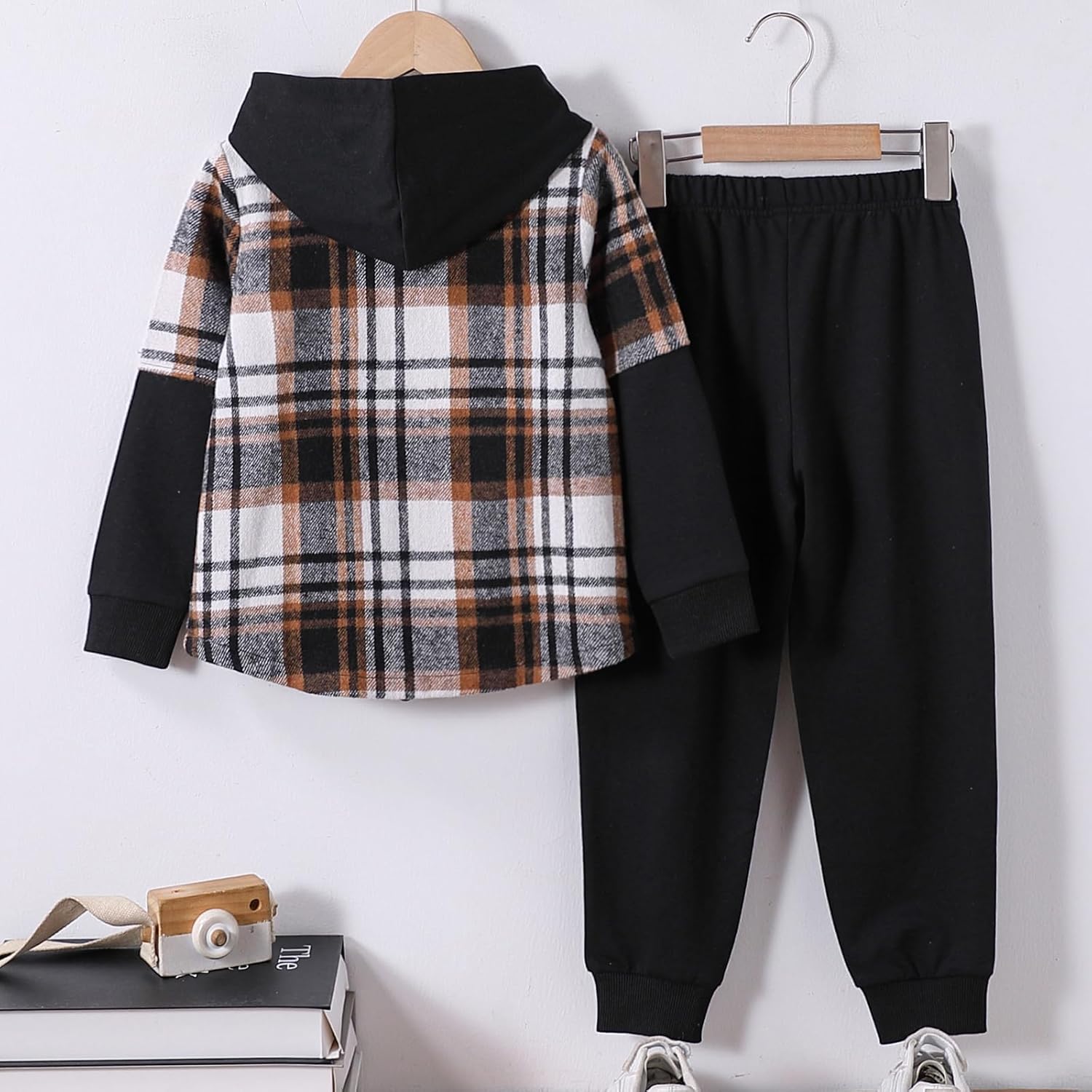2Pcs Boys Clothes Zip Up Plaid Flannel Shirt Tops Pants Set Hoodie Sweatsuit for Fall Winter Spring Outfits - Image 2