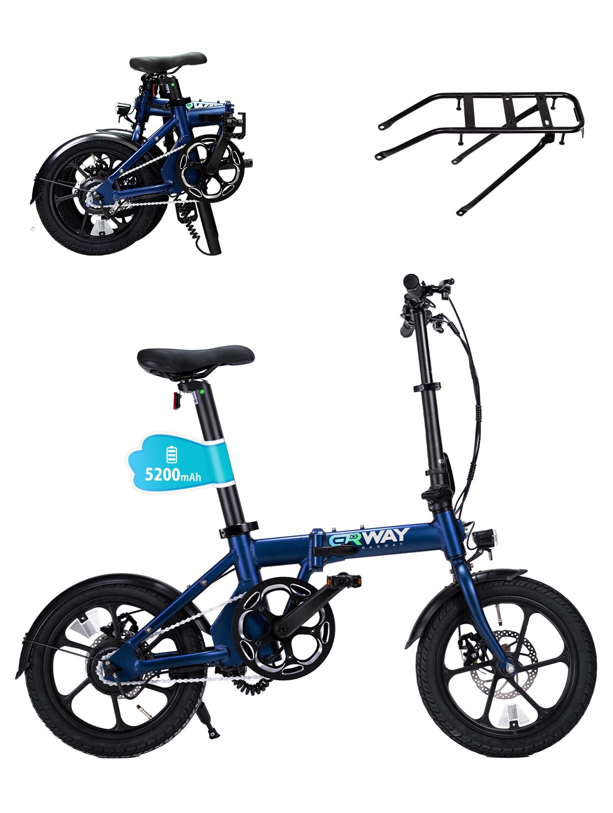 ERWAY Electric Bicycle Folding Electric Assist Bicycle 16-inch [Road Legal] Maximum 90km Range A01 Lite Road Legal Type Approved Lightweight License Not Required 5-Level Assist Mode E-Bike Waterproof