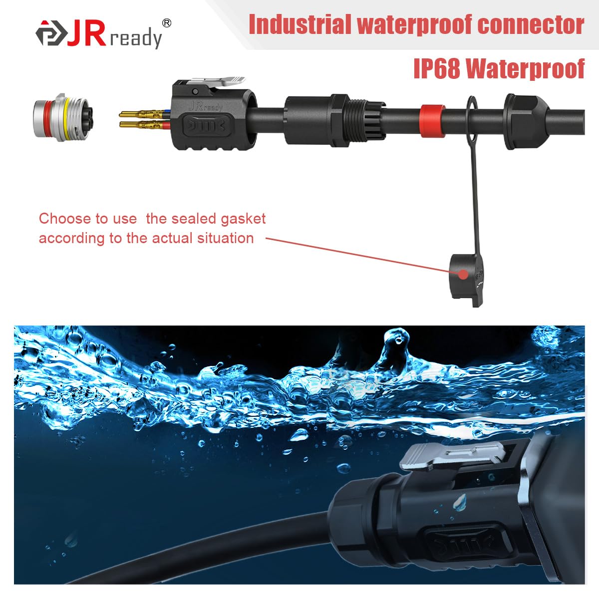 JRready JRSSWCONN CP20 3 Pin Industrial Waterproof Connector 3 Sets, IP68 Waterproof Connector with Flange Panel Mount, 14-18AWG Terminals with Pin Removal Tool(Assembly Style:Solder)