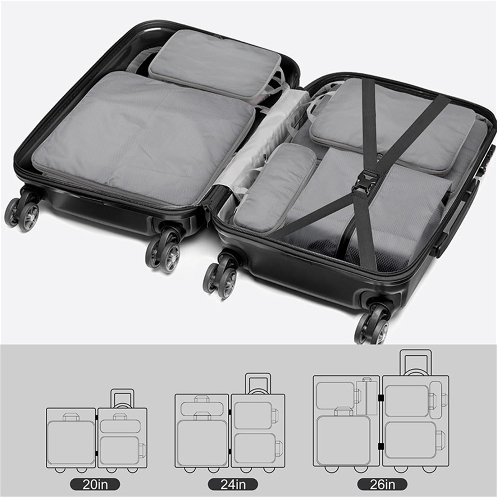 Organizzatori da Viaggio a Compressione Cubi di imballaggio a compressione ultraleggeri espandibili Valigia Organizer Borse Organizer for zaino 5 pezzi
