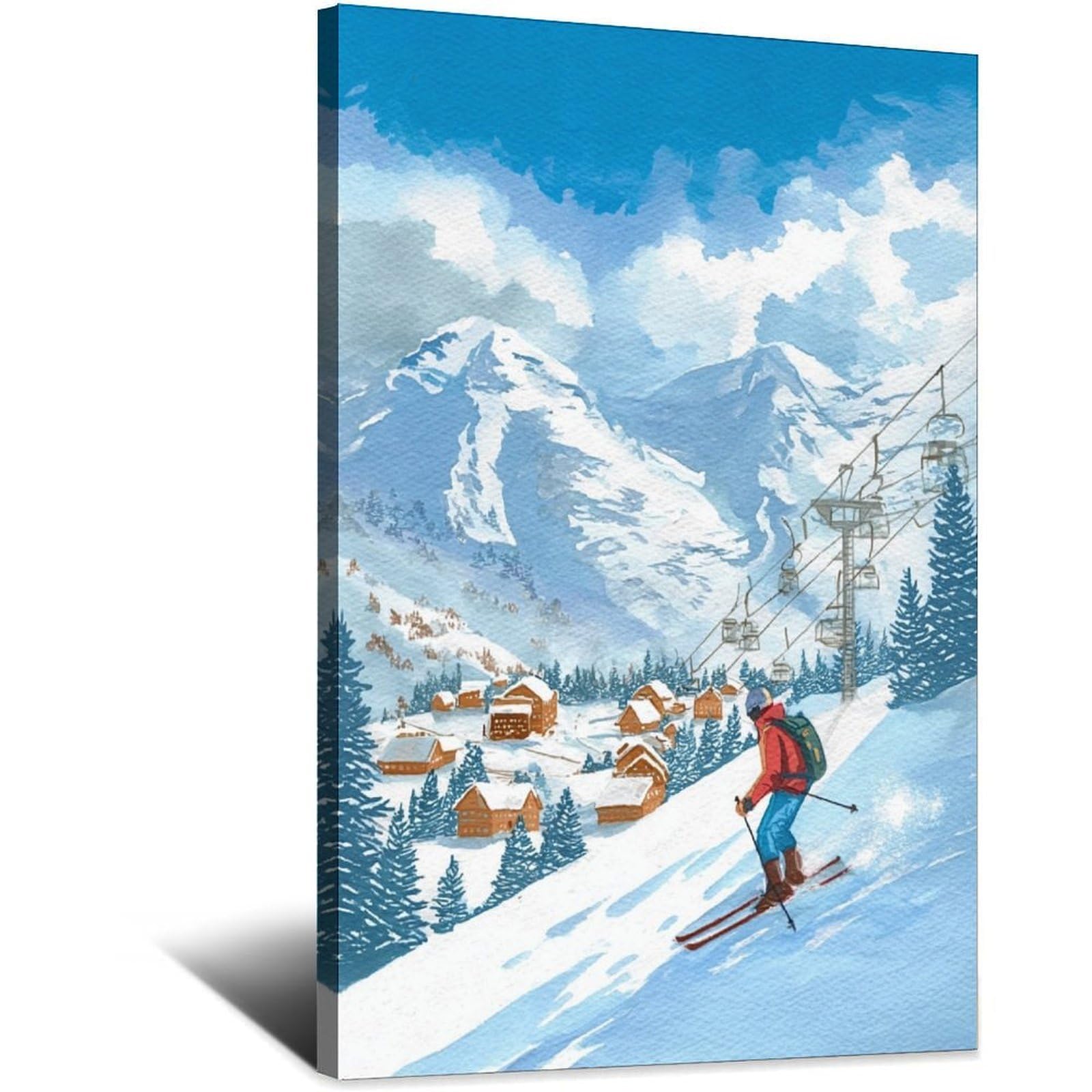 CFXNGA Grindelwald Switzerland Ski Posters 24x36inch(60x90cm) Vintage Watercolor Canvas Art
