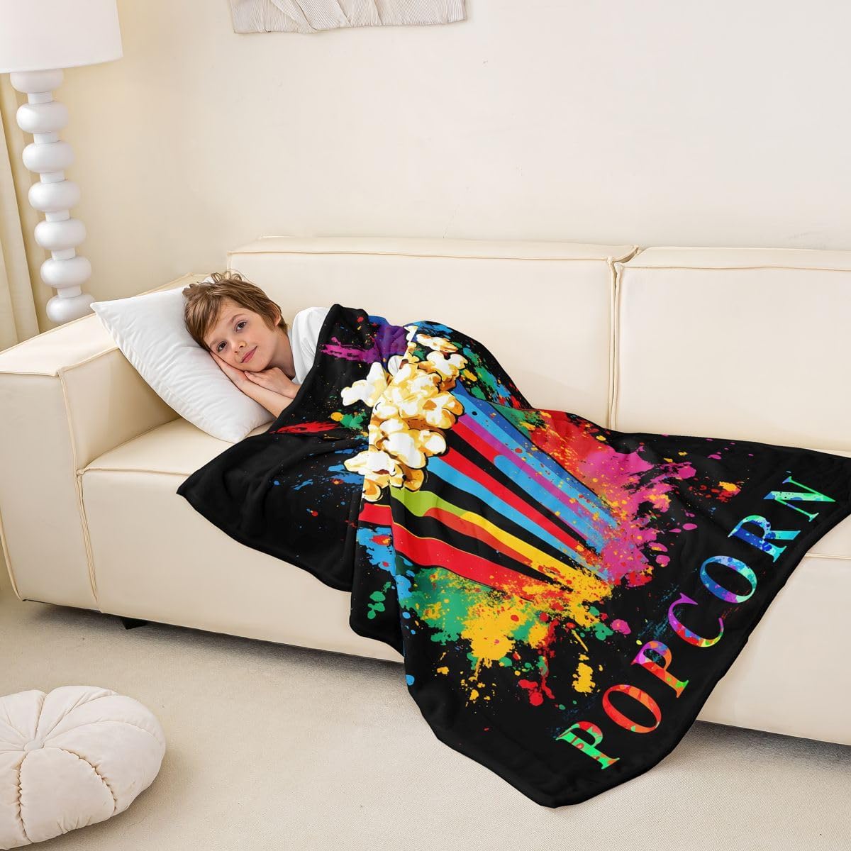 jejeloiu Tie Dye Popcorn Flannel Fleece Blanket Movie Theater Plush Throw Blanket, Cinema Poster All Season,Bed Blanket for Kids Microfiber Old Fashion Home Decor Room Decor 40"x50"