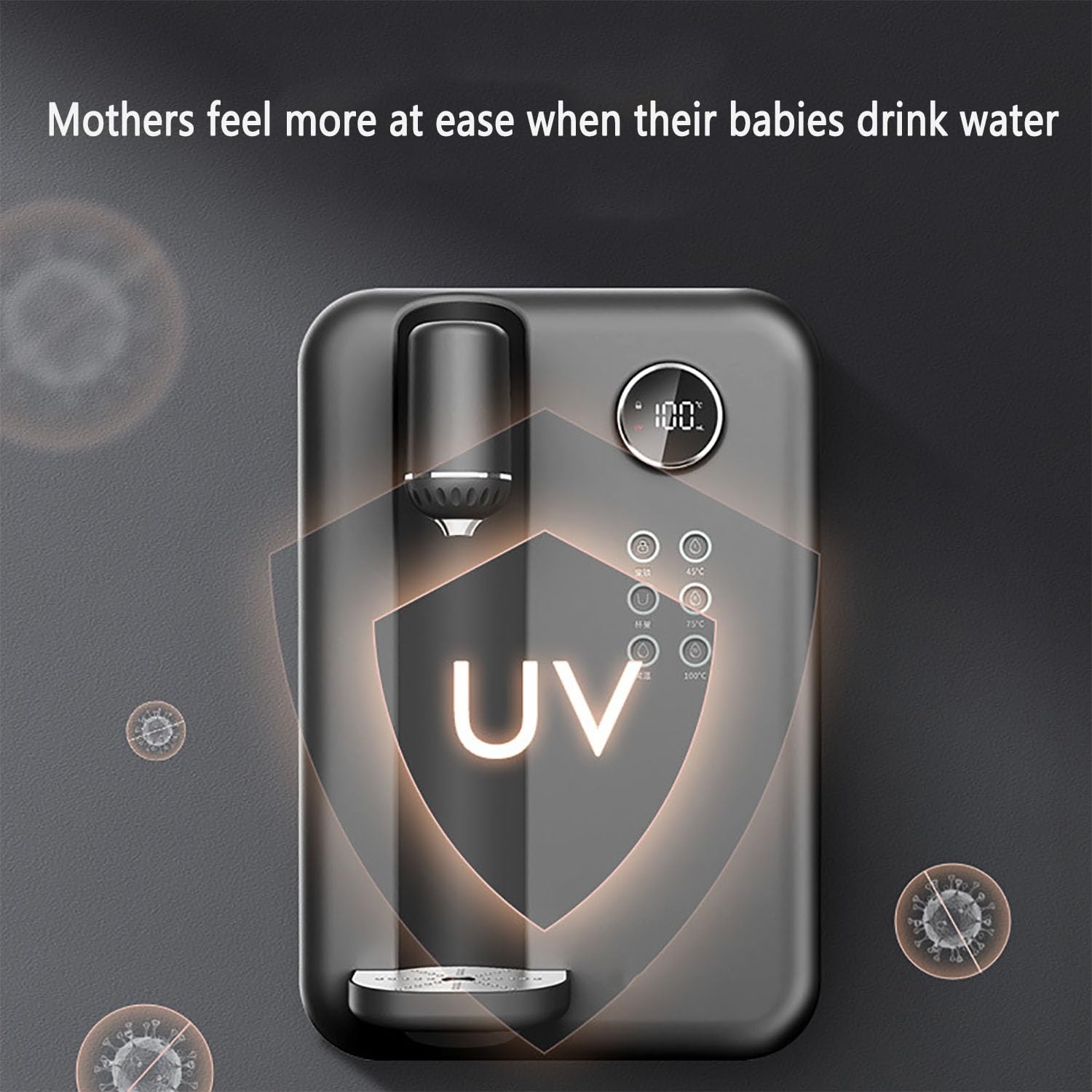Distributore di acqua calda istantanea, macchina da parete con touchscreen e blocco di sicurezza per bambini, 5 livelli di flusso d'acqua, 4 impostazioni di temperatura per bevande calde e tè